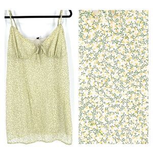 H&M Y2K Women's baby doll Floral Lined Sundress Yellow Green Size XL Coquette